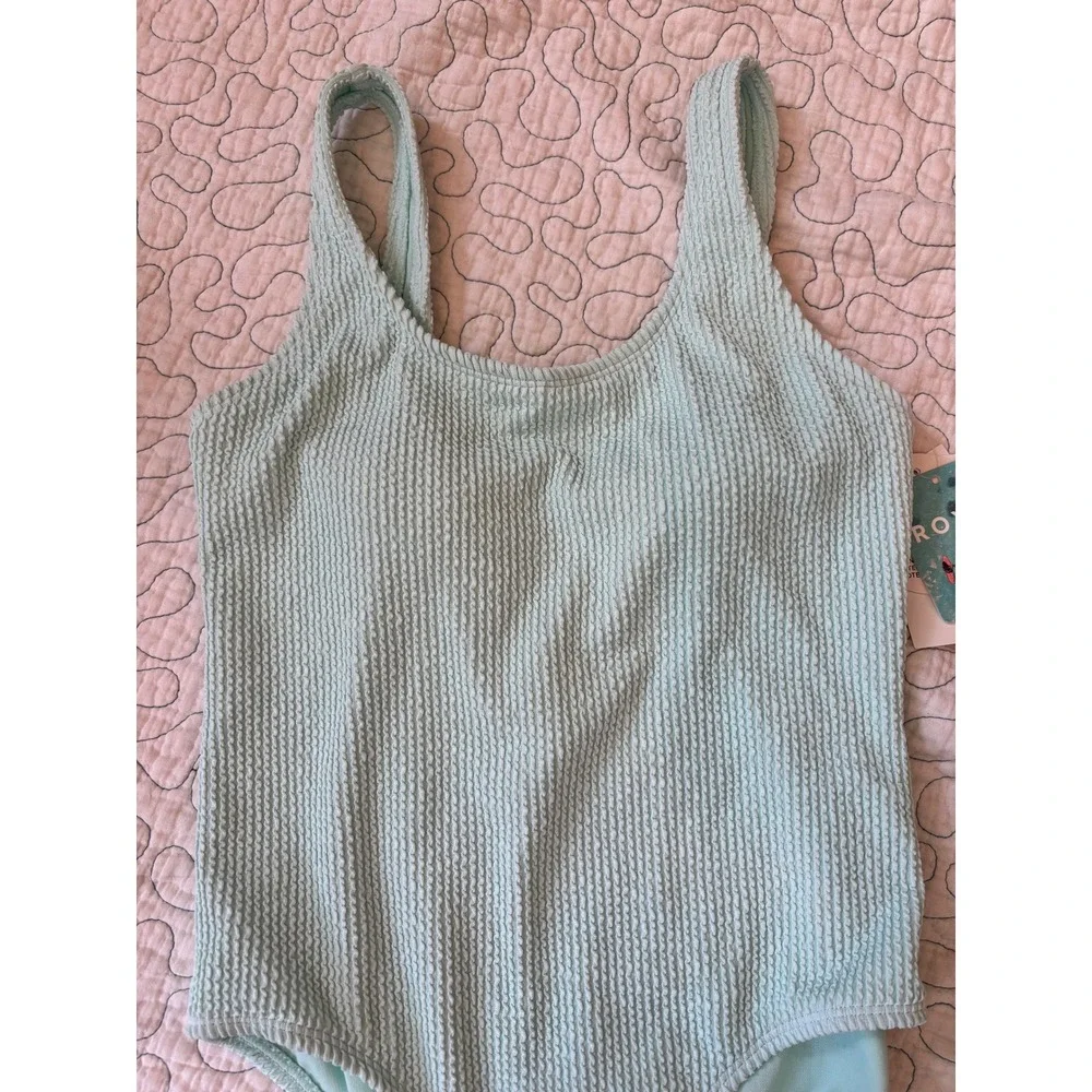 Roxy Girl Mint Green Smocked One Piece Swimsuit Size 14